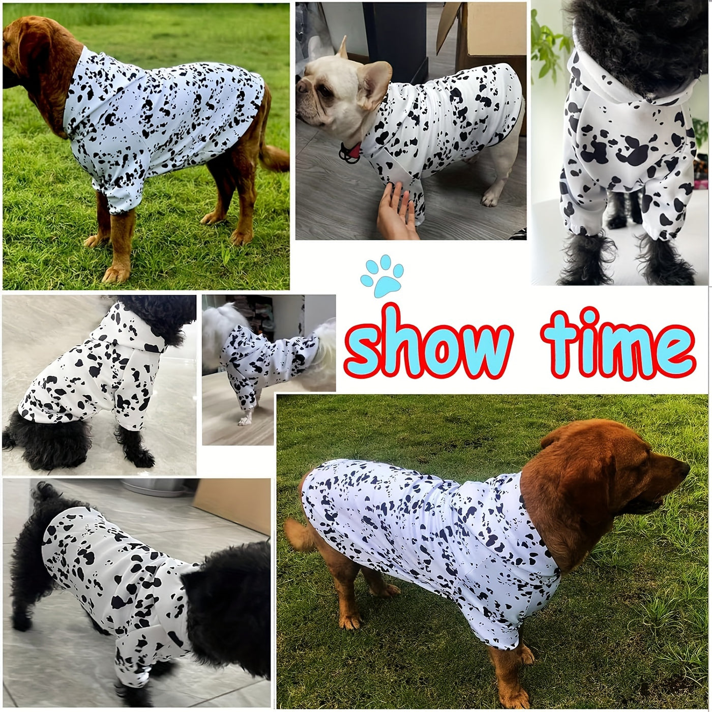 Dalmatian Print Dog Hoodie with Pocket – Soft Pullover Sweatshirt for Small Medium Large Dogs, Pet Halloween Costume Clothes Autumn Winter Outfit