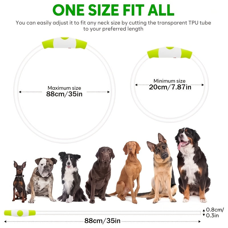 LED Dog Collar USB Rechargeable Light Up Safety Collar with 3 Modes 360° Glow - Adjustable TPU Night Walking Collar for Small Medium Large Dogs, Multi-Color Options