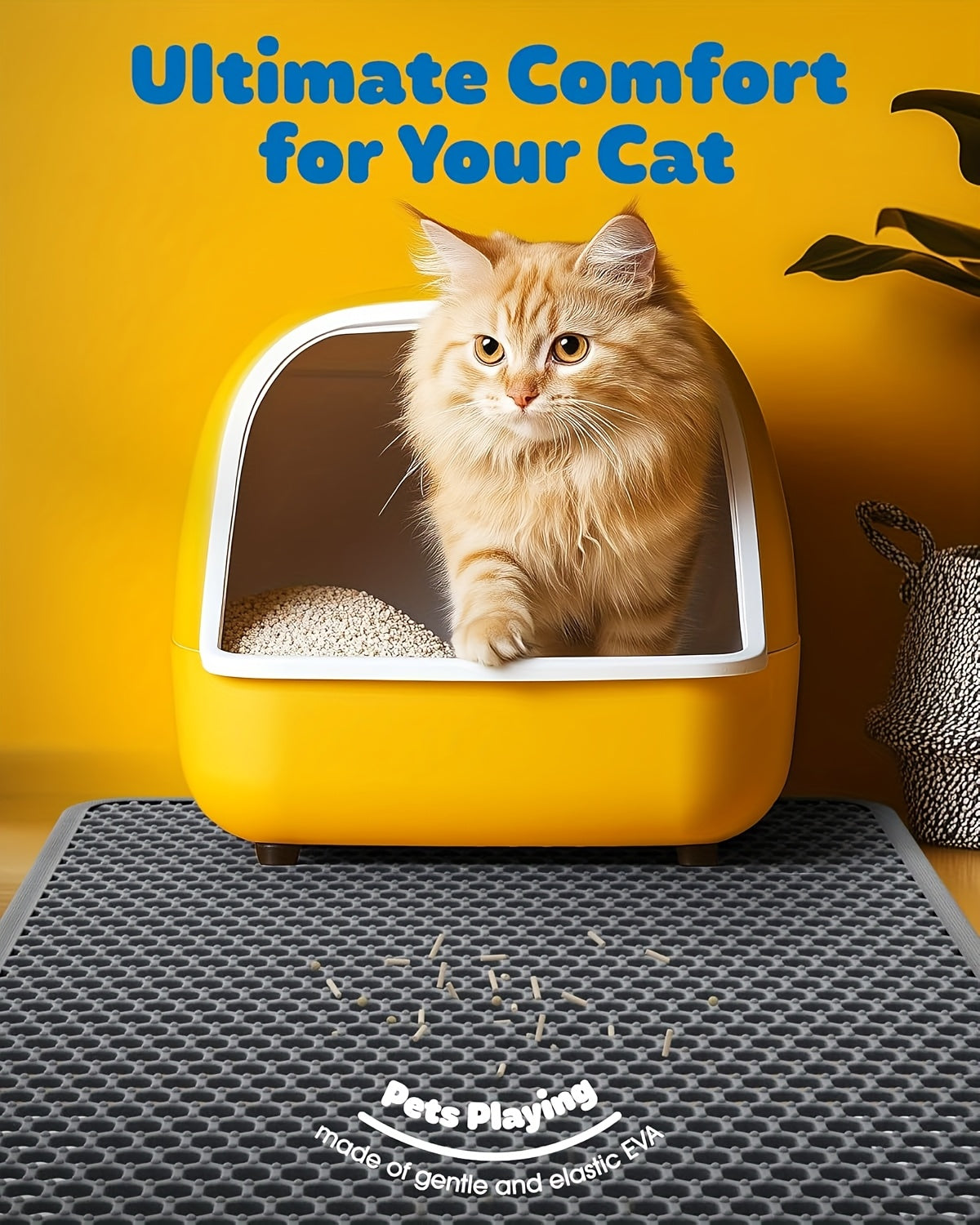 Extra Large Cat Litter Mat 27.6x47.2 Inch Honeycomb Double Layer Anti-Tracking EVA Non-Slip Easy Clean for Multi-Cat Households Large Litter Boxes