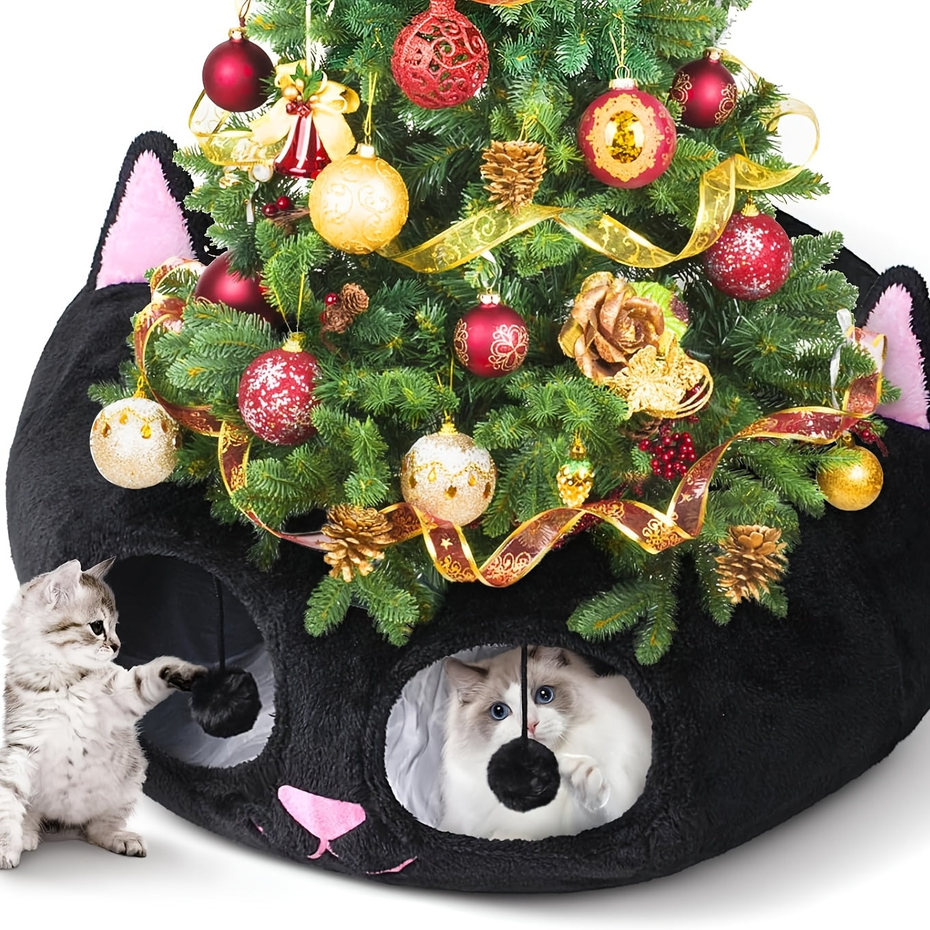 Cat Tunnel Bed Donut Cave with Washable Cushion - Indoor Peekaboo Hideout Toy for Cats Kittens Puppies & Rabbits Small Large