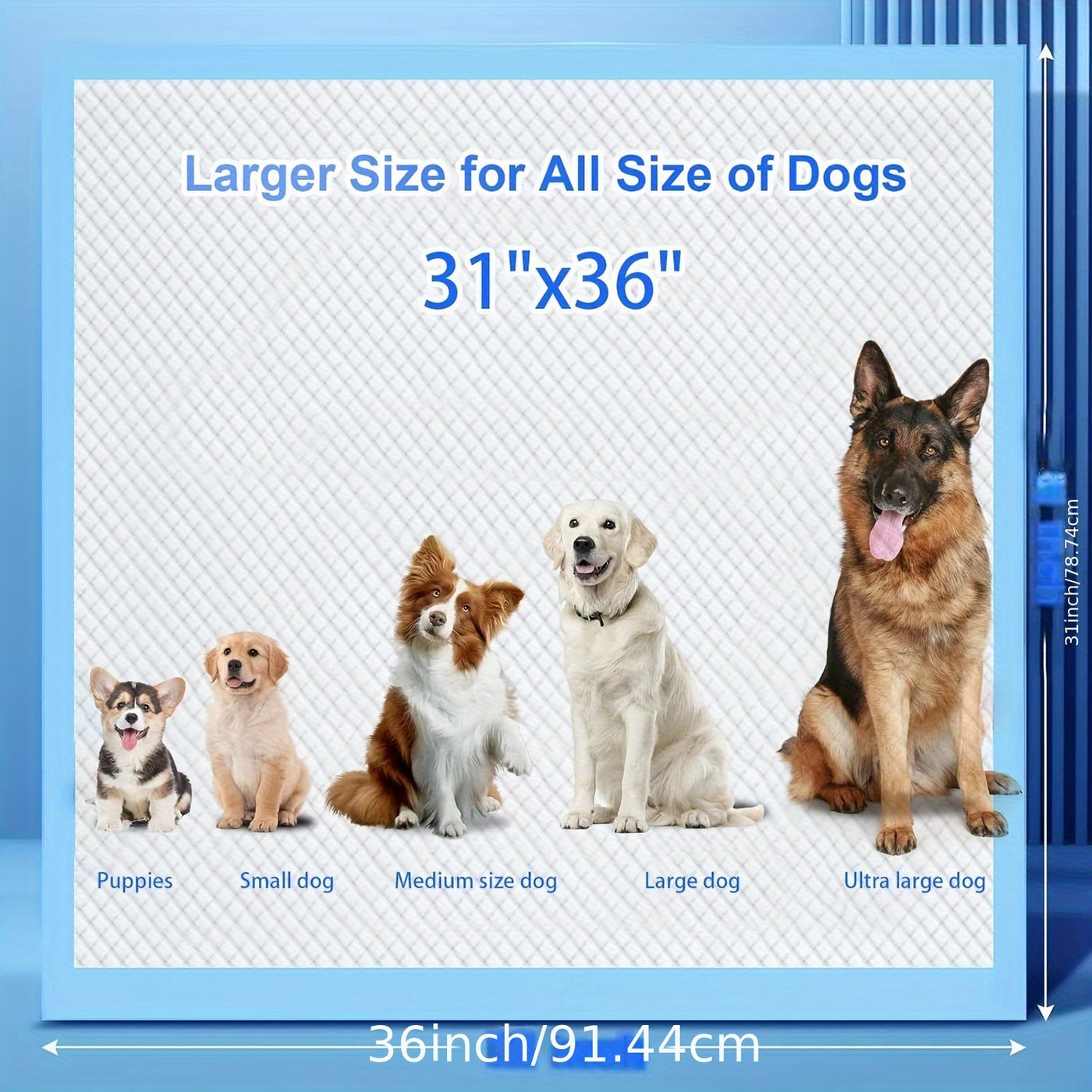 Disposable Dog Pee Pads - 8-Layer Super Absorbent Leak-Proof Puppy Potty Pads, XXXL Extra Large 31x47 / 32x36 / 57x31 in, 40 / 60 / 80 / 120 Count, for Cars Cages Sofas
