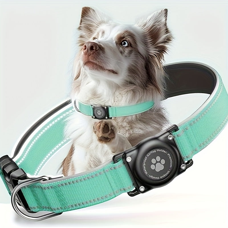 Reflective Dog Collar with AirTag Holder Padded Durable for Small Medium Large Dogs – GPS Tracking Compatible Pet Collar, Sizes S-XL, 6 Colors