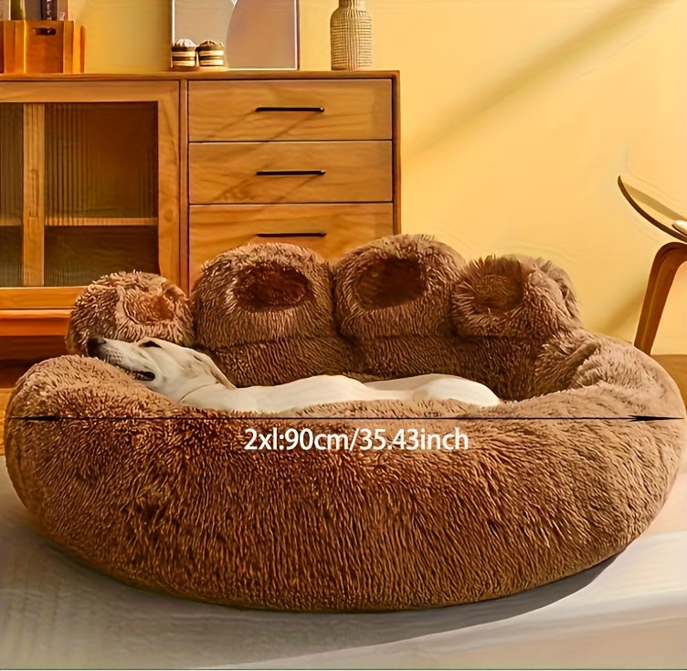 Bear Paw Round Plush Pet Bed for Dogs & Cats – Cute Warm Non-Slip Soft Bed for Small, Medium & Large Pets, 20/24/28/36 Inch