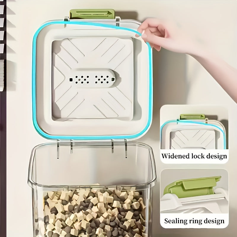 Pet Food Storage Container with Wheels – Sealed Lockable Transparent Rolling Bin with Scoop for Dog Cat Bird Food, 11lb / 22lb / 33lb