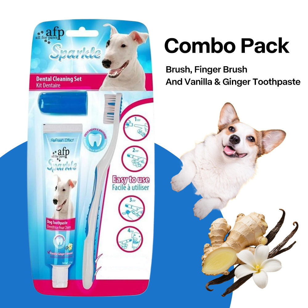 Dog Toothbrush & Finger Brush Kit with Peanut Butter Toothpaste – Complete Pet Dental Care Set for Dogs, Removes Tartar & Freshens Breath, Vanilla & Ginger Flavor