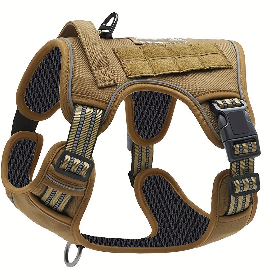 Reflective No-Pull Dog Harness Military Style S-XL - Polyester Vest with Control Handle for Training & Service Dogs, Adjustable Tactical Harness, Black Dark Khaki Dark Violet Grey