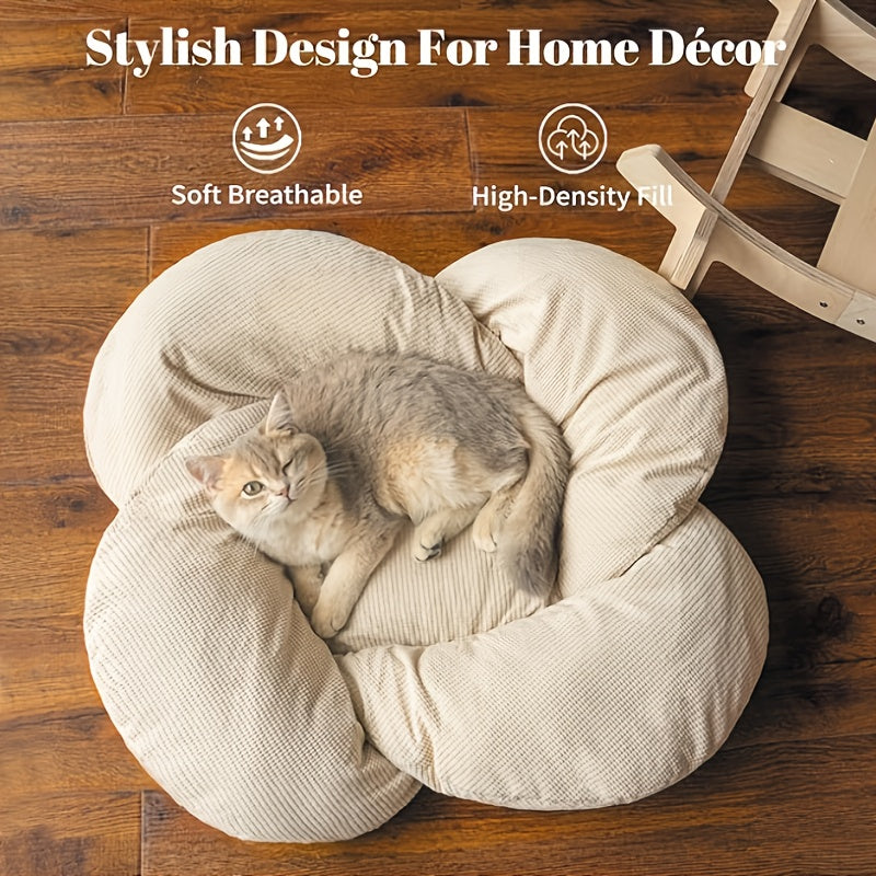 Elevated Wooden Cat Bed with Soft Cushion Raised Pet Lounge Chair Sofa – Modern Solid Wood Cat Hammock for Indoor Cats and Small Dogs with Linen Fish Toy