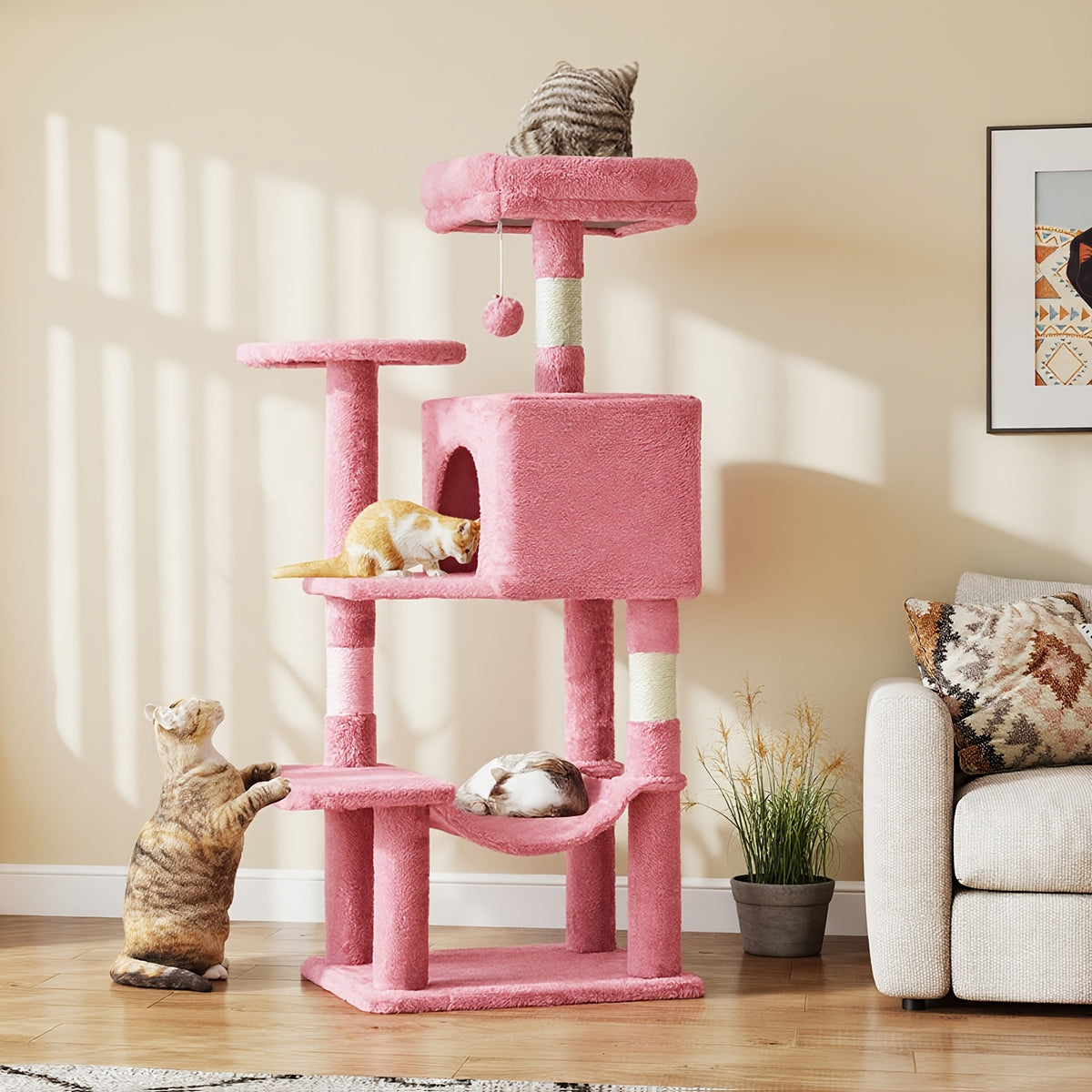 44 Inch Cat Tree Tower with Condo Hammock & Sisal Scratching Posts - Multi-Level Cat Tower for Indoor Cats with Perches & Pet House