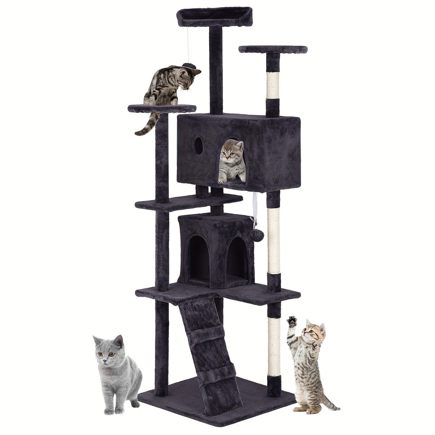 Multi-Level Cat Tree Tower with Scratching Post & Cat House - Indoor Cat Activity Center 22/54/60/70 Inch, Cat Climbing Tower for Kittens & Adult Cats, Easy Assembly