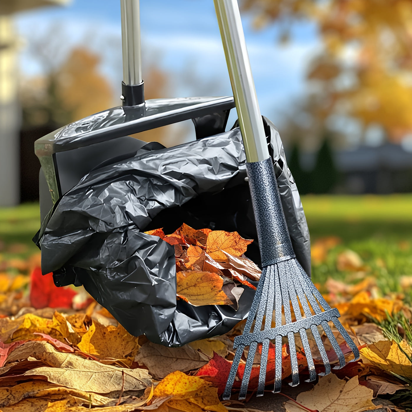 Dog Pooper Scooper Set Heavy Duty – Long Handle with Swivel Bin, Rake & Spade for Grass, Dirt & Gravel, Includes 40 Waste Bags, 2 or 3 Piece Set for Large Dogs