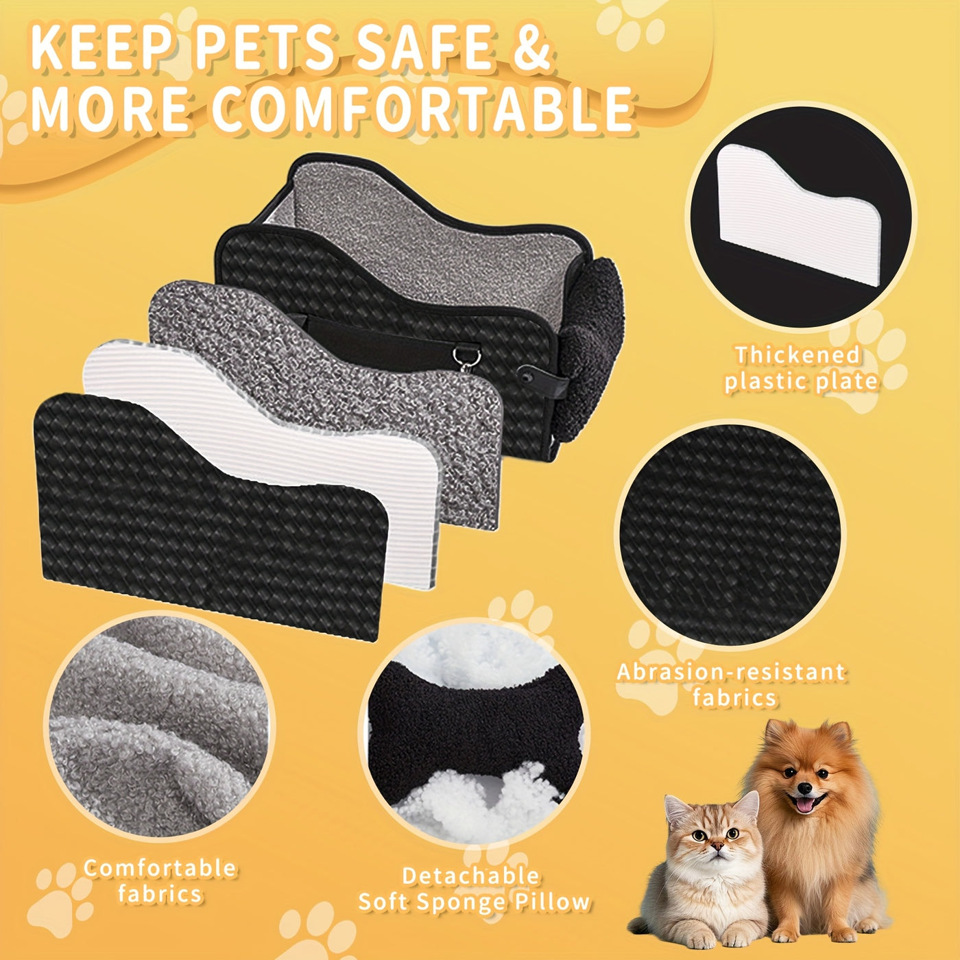Center Console Dog Car Seat Booster – Portable Cozy Pet Car Seat for Small Dogs & Cats with Breathable Mesh Safety Harness Soft Padding, Universal Armrest Fit