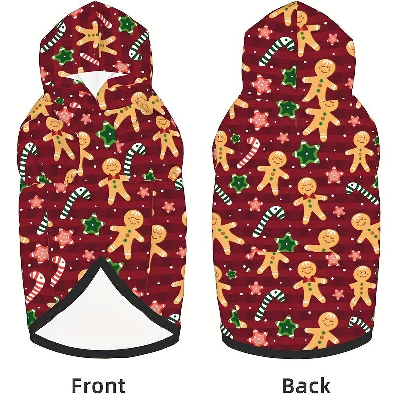 Christmas Dog Sweater Gingerbread Hoodie with Hat and Pocket for Medium Dogs – Cozy Knit Holiday Costume Machine Washable Mixed Colors Size 3XL