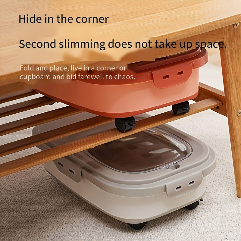 Foldable Pet Food Storage Container with Wheels – Airtight Moisture-Proof Bin for Dog & Cat Food, 5-30 LB Capacity, Upgraded Model