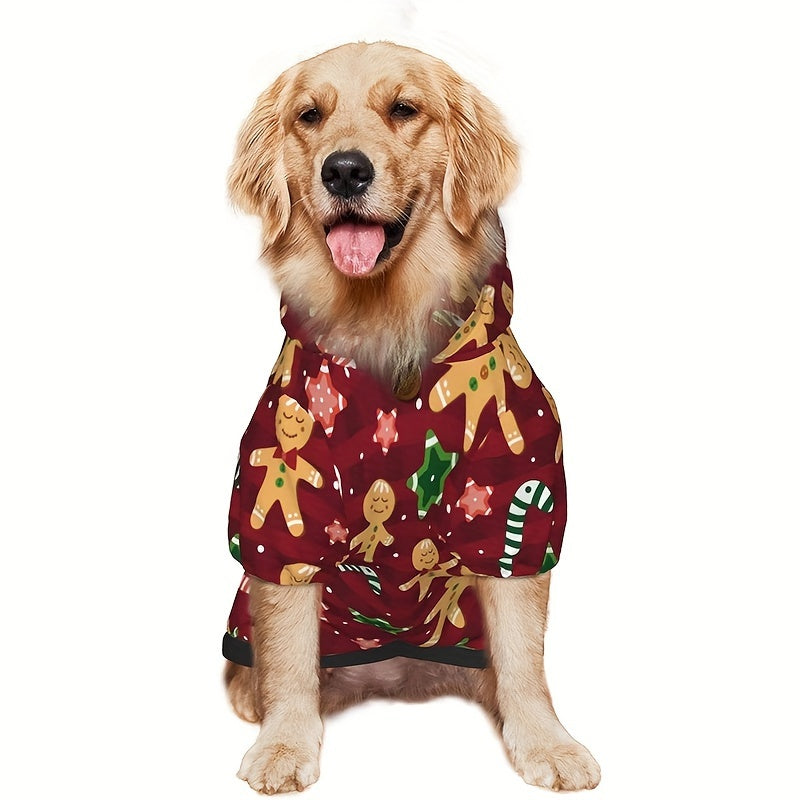 Christmas Dog Sweater Gingerbread Hoodie with Hat and Pocket for Medium Dogs – Cozy Knit Holiday Costume Machine Washable Mixed Colors Size 3XL