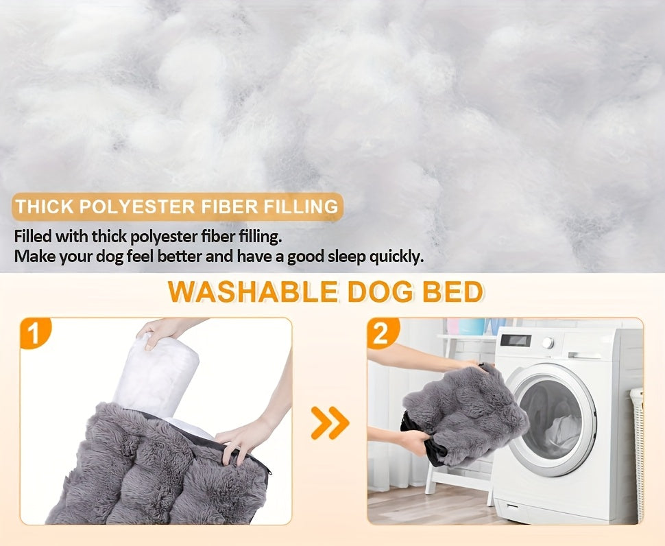 Orthopedic Dog Bed for Extra Large Dogs – Soft Plush Faux Fur Fluffy Mat with Removable Washable Cover & Anti-Slip Bottom
