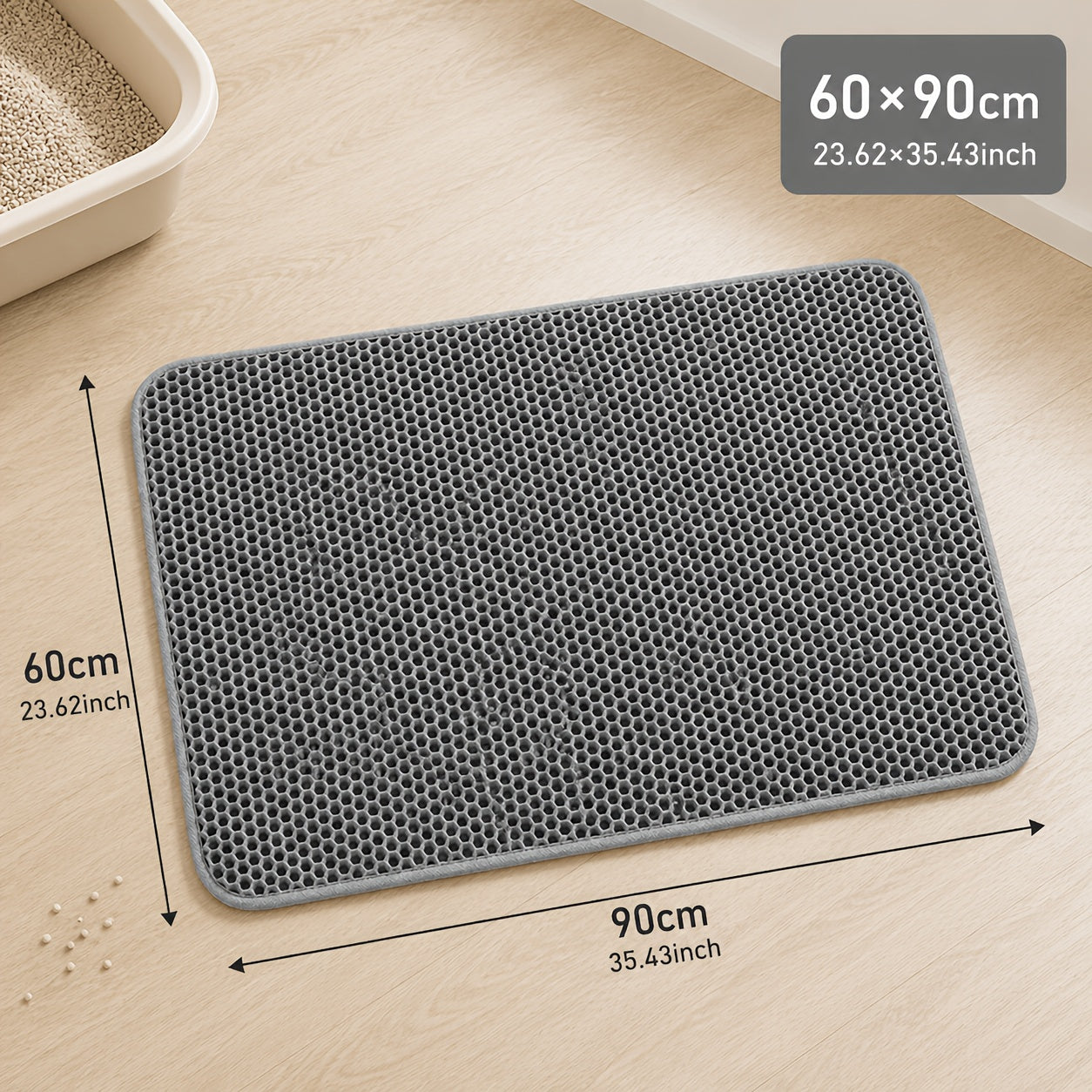 Large Cat Litter Mat 23.6x35.4 Inch Honeycomb Double Layer EVA Non-Slip Easy Clean Anti-Tracking for Multi-Cat Households Litter Boxes