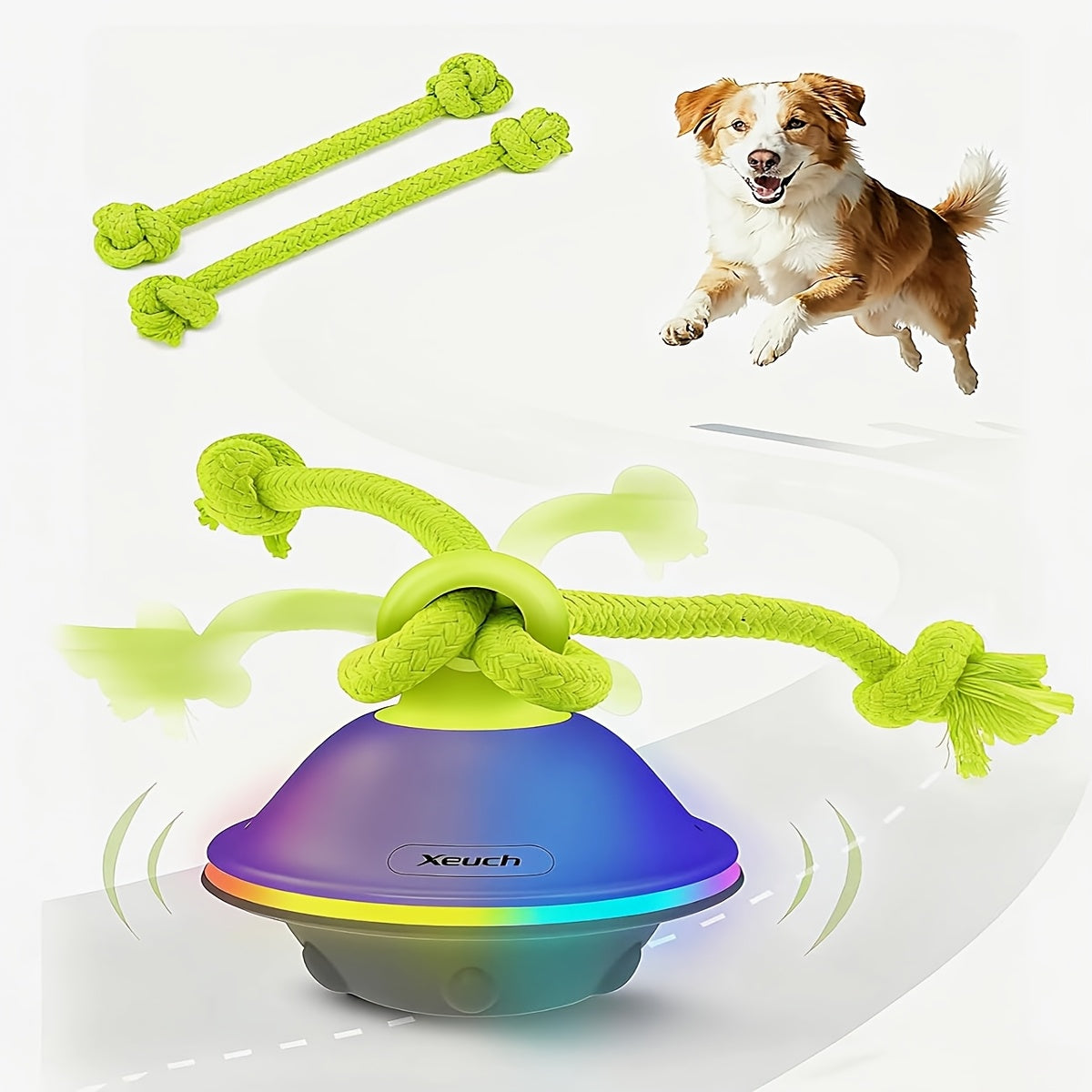 Automatic Rolling Dog Ball with Motion Sensor & Voice Recording – Interactive Rope Toy for Small & Medium Puppies, Outdoor Play, Crate Training & Teething | Green, White, Gray