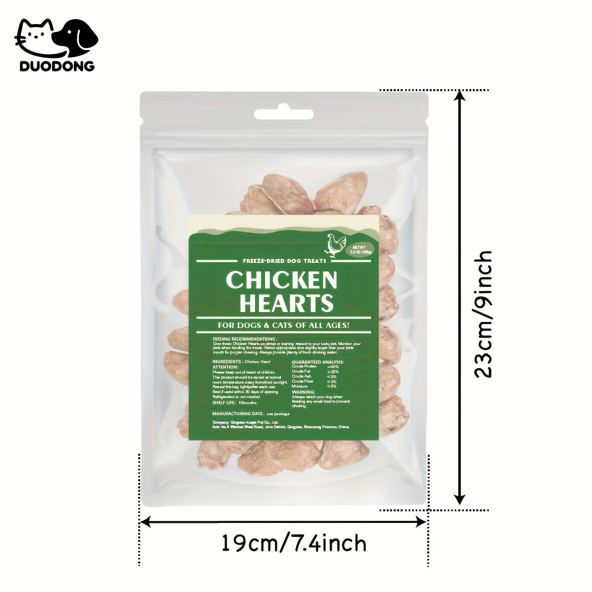 Freeze Dried Chicken Hearts for Dogs & Cats – Single Ingredient High-Protein Grain-Free Gluten-Free Pet Treat, Natural Training Reward & Food Topper, 3.5oz or 10.5oz