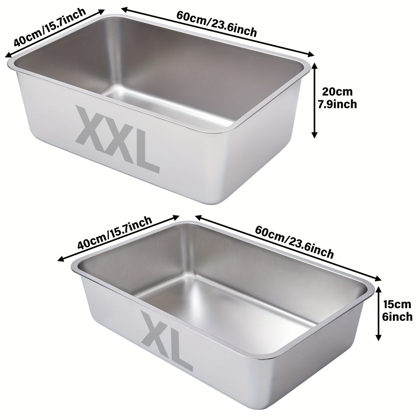 Stainless Steel Cat Litter Box 2 Pack M XL XXL Non-Stick Odor-Free Metal Litter Box for Medium and Large Cats Easy to Clean