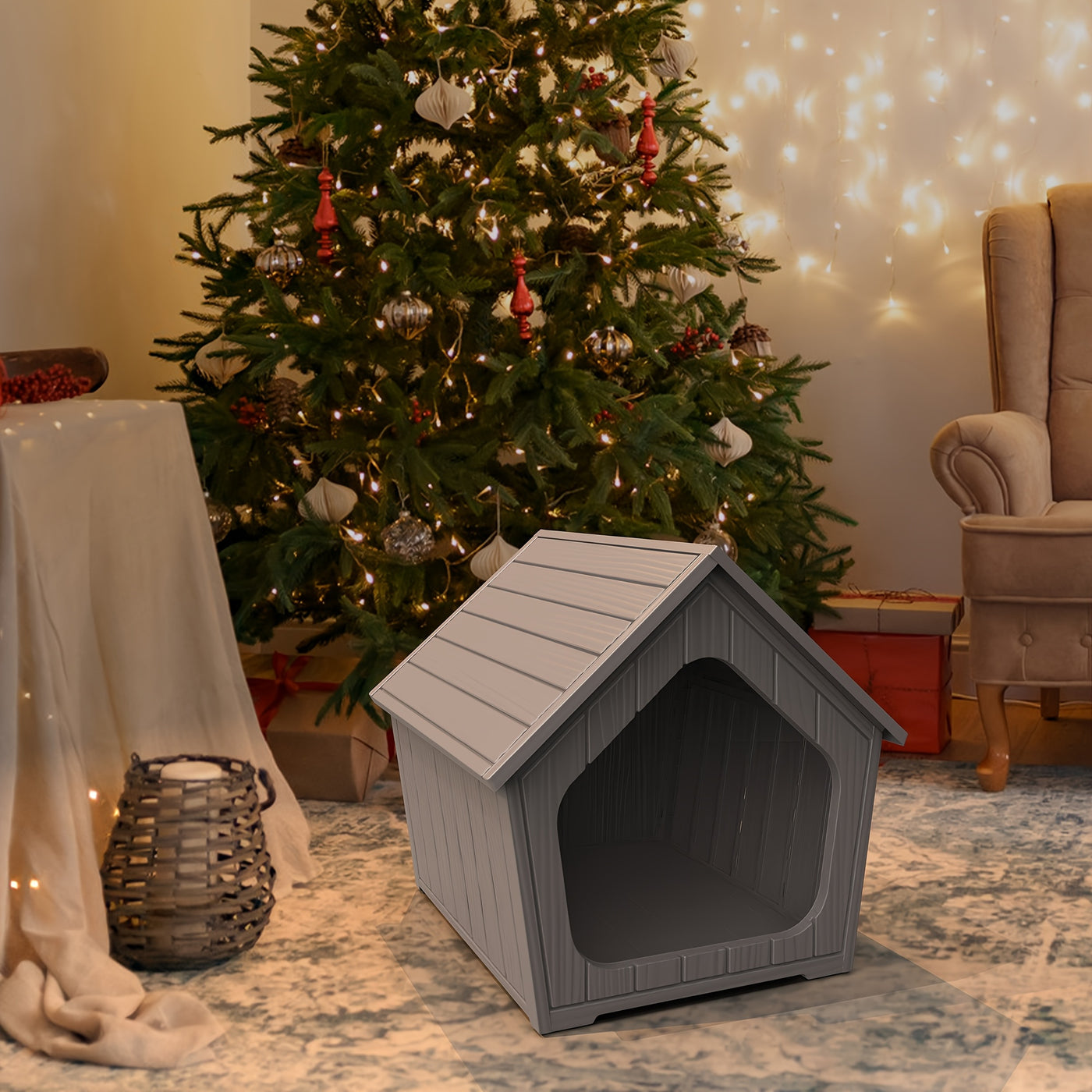 XL Resin Cat House Outdoor & Indoor with Raised Floor Resin Roof Easy Assembly - Weatherproof Cat Play Cage & Small Animal Enclosure 23.43" x 22.64" x 22.8"
