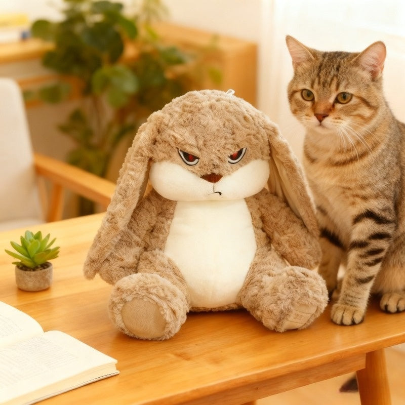 Plush Bunny Rabbit Stuffed Animal Pet Toy – Soft Huggable Devil Long-Ear Rabbit with Vivid Eyes for Cats & Dogs, Cute Cuddly Toy for Kittens & Puppies