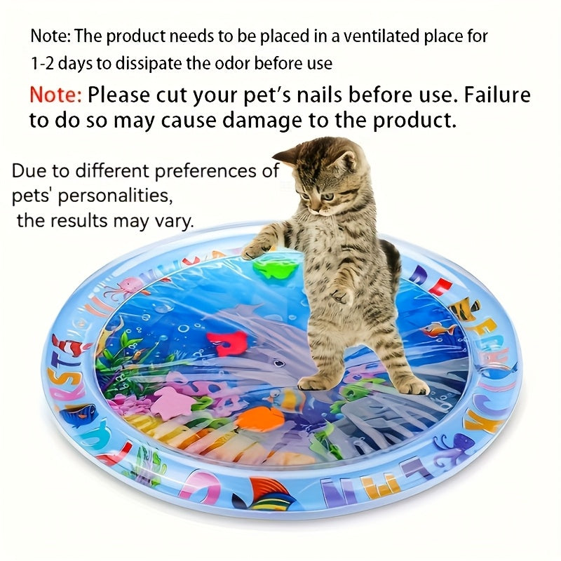 Interactive Water Play Cat Mat with Floating Fish – Splash-Proof PVC Indoor Cat Toy, Cartoon Pattern, No Battery Needed, Easy Tap Water Clean