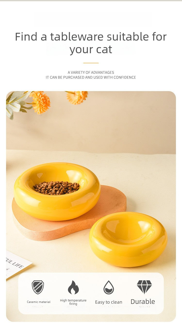 Donut Shaped Ceramic Cat Bowl Wide Opening – Anti-Tip Minimalist Pet Food & Water Dish with Stable Base, 4.92 Inch, 8 Colors