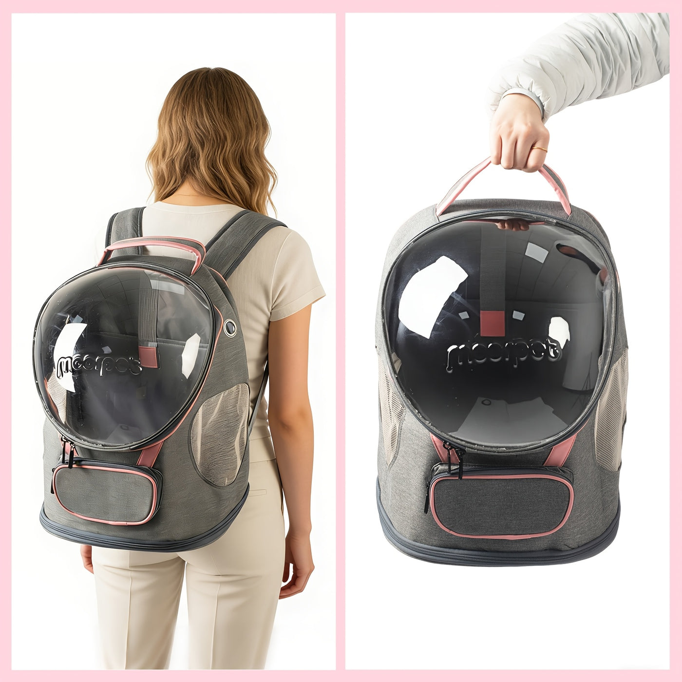 Space Capsule Pet Carrier Backpack – Transparent Breathable Travel Backpack for Cats & Small Dogs, Large Opening Zippered Design, Portable All-Season Pet Outing Bag