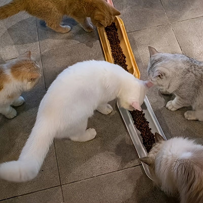 Extra Long Cat Bowl 2 Pack Anti-Slip Multi-Section Feeding Dish for Wet Food & Treats - Multi-Cat & Multi-Pet Families