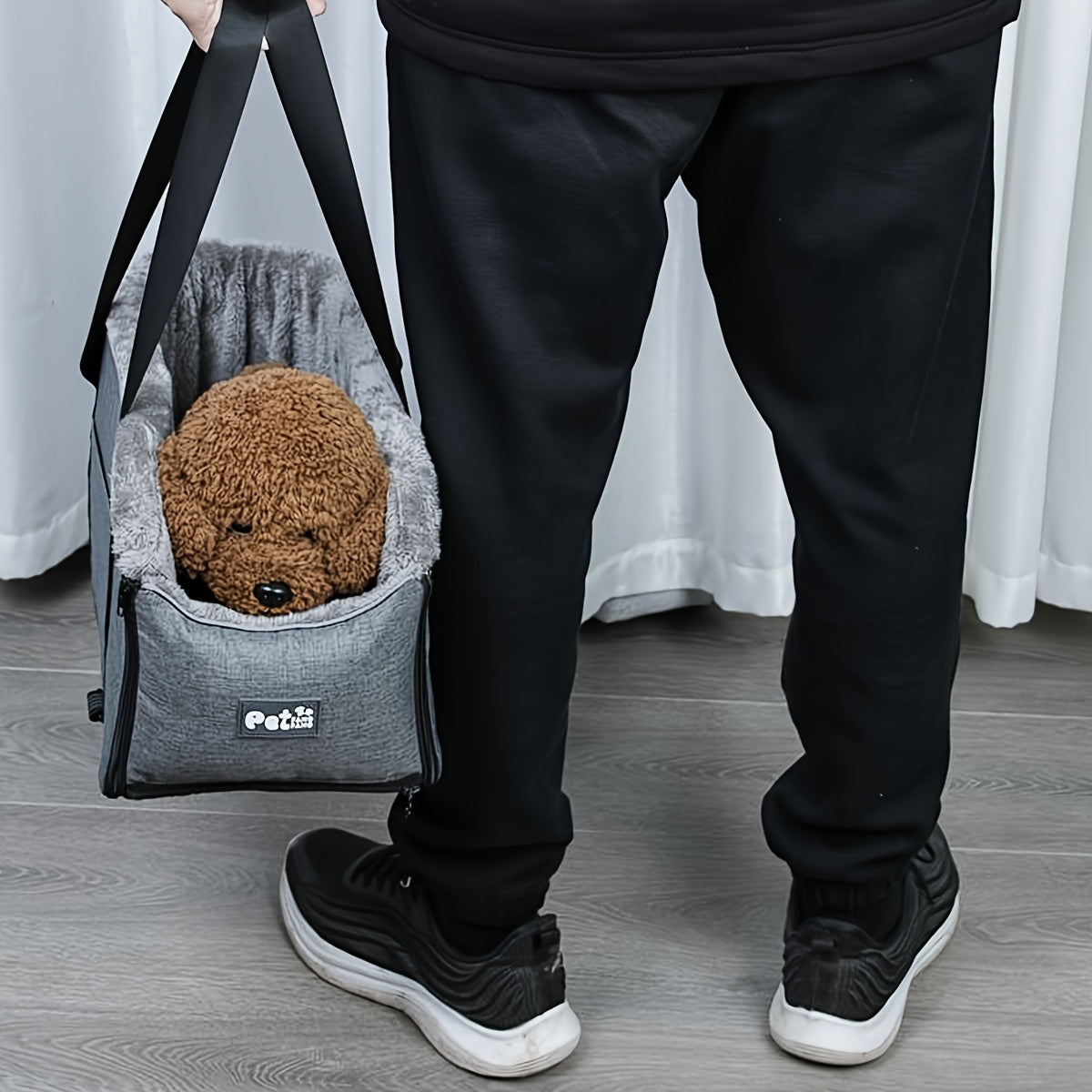 Pet Car Seat Booster for Small Medium Dogs & Cats – Portable Travel Bag with Secure Buckle Closure, Elevated View Polyester Dog Car Seat Grey
