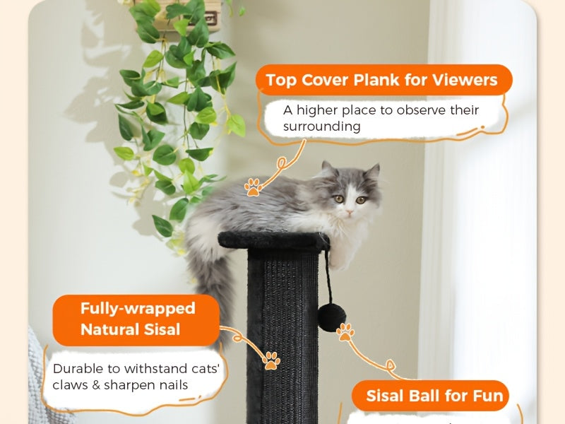 Multi-Tier Sisal Cat Scratching Post Tower with Dangling Ball - 18.9" & 32" Indoor Cat Tree for Energetic Cats, Sturdy Tiered Design, 6 Colors