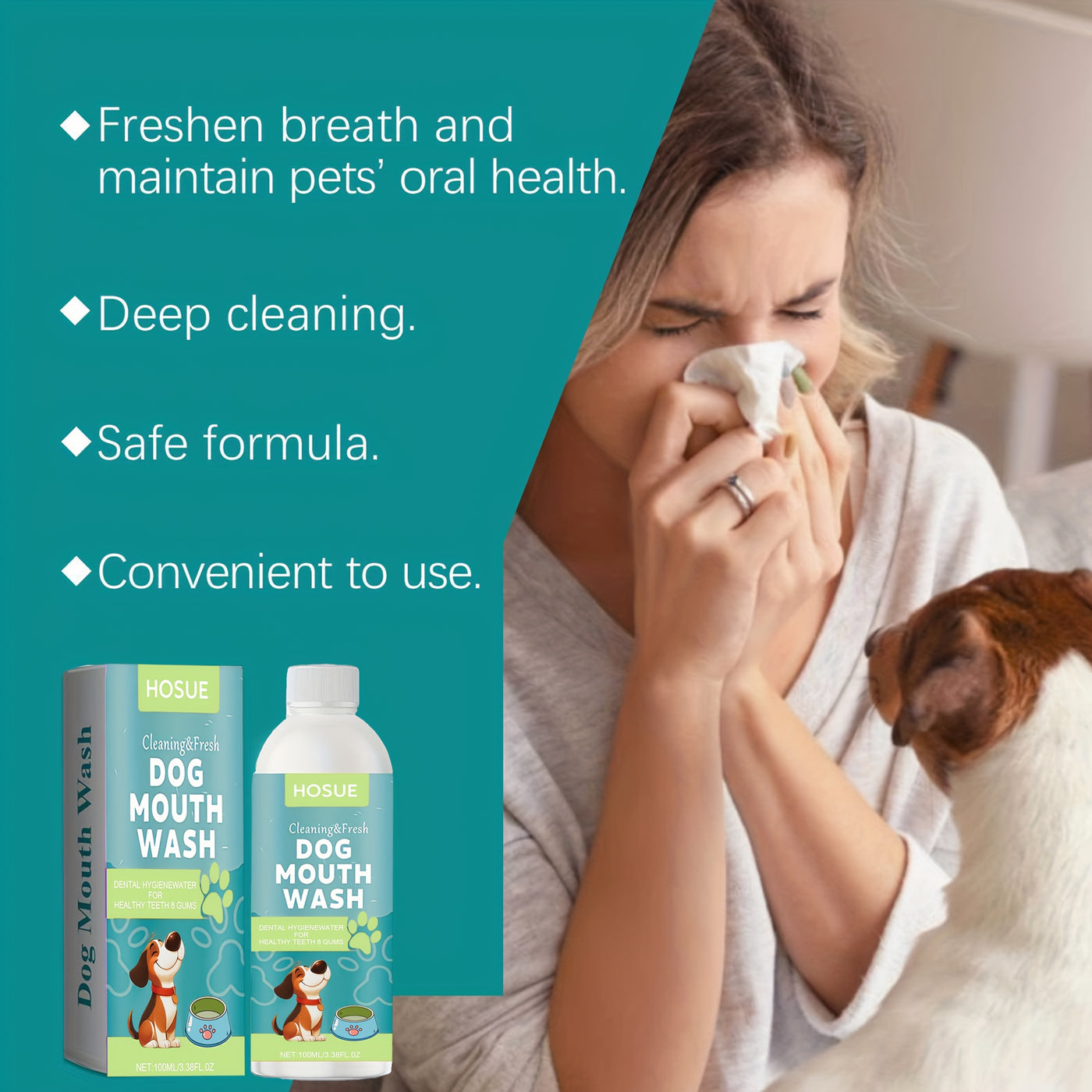 Dog Mouthwash for Fresh Breath 100ml – Peppermint Natural Dental Water Additive Oral Care Liquid for Dogs
