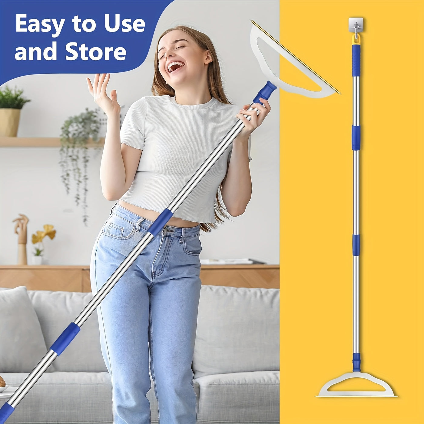 Carpet Rake for Pet Hair Removal – 12" Metal Brush with 54" Heavy-Duty Handle, Dog Cat Fur Remover for Low Pile Carpet Rug Couch Stairs & Upholstery
