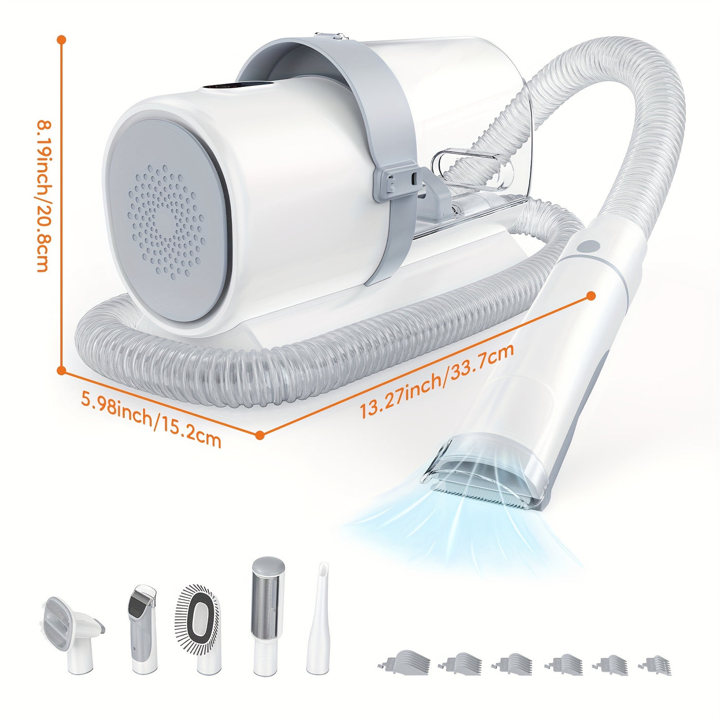 Pet Grooming Vacuum Kit 5-in-1 – Dog & Cat Hair Clipper with 99% Suction Vacuum, 6 Guide Combs, Professional Low-Noise Grooming Tools for Dogs Cats, White Grey & White Blue