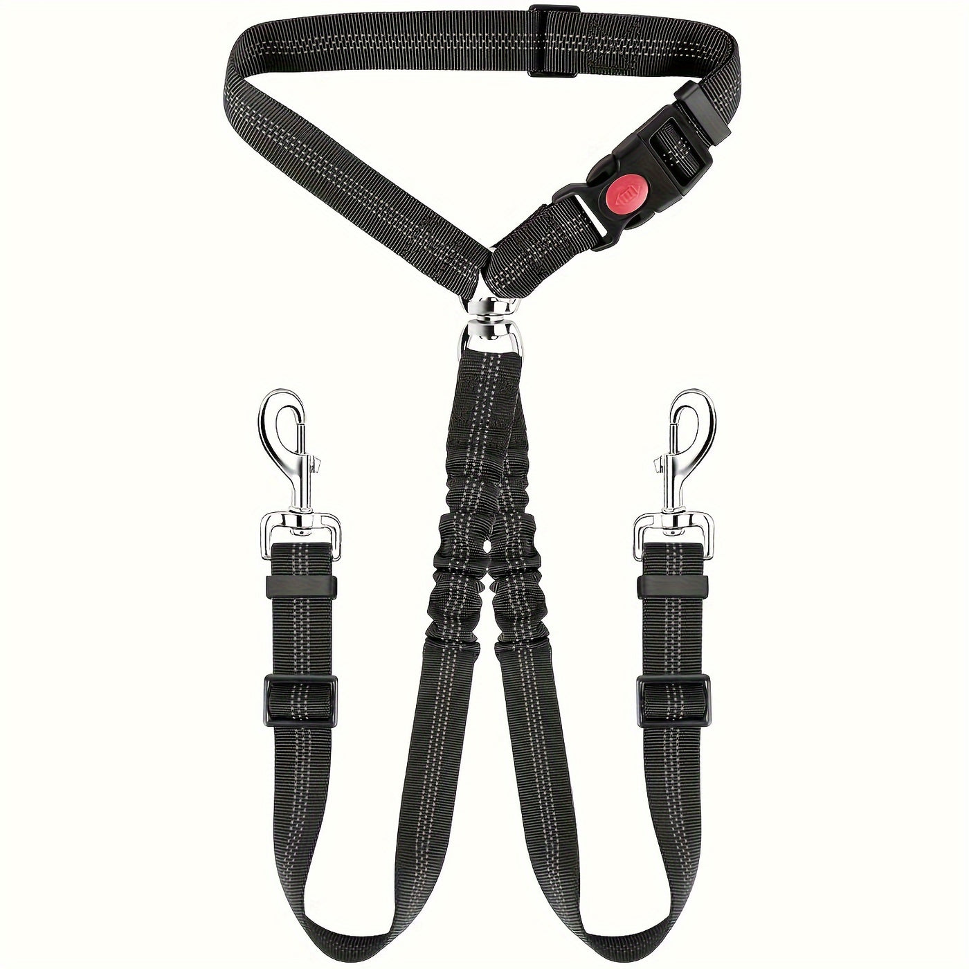 Dual Dog Car Seat Belt for 2 Dogs – No-Tangle Headrest Restraint with Adjustable Bungee, Safe Pet Car Safety Harness for Small Medium Large Dogs, Black Pink Red