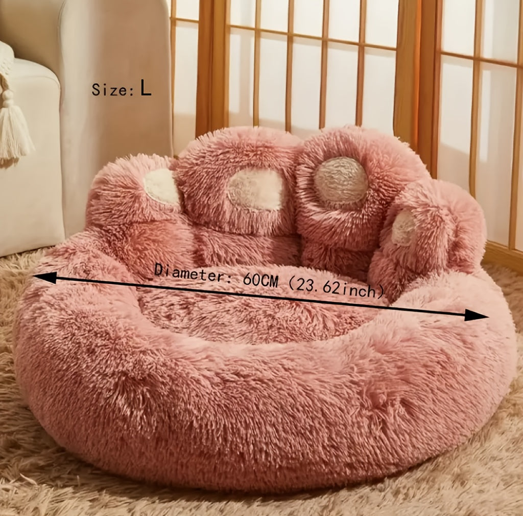 Bear Paw Round Plush Pet Bed for Dogs & Cats – Cute Warm Non-Slip Soft Bed for Small, Medium & Large Pets, 20/24/28/36 Inch