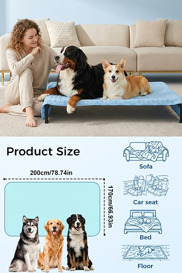 Cooling Mat for Dogs & Cats XXL 79x67 Inch - Ice Silk Summer Pet Cooling Pad Machine Washable, Snowflake Design Crate Liner for Kennels Beds Floors, Self-Cooling Blanket for Small Medium Large Dogs