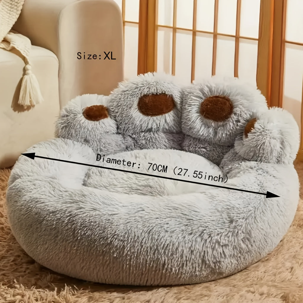 Bear Paw Round Plush Pet Bed for Dogs & Cats – Cute Warm Non-Slip Soft Bed for Small, Medium & Large Pets, 20/24/28/36 Inch