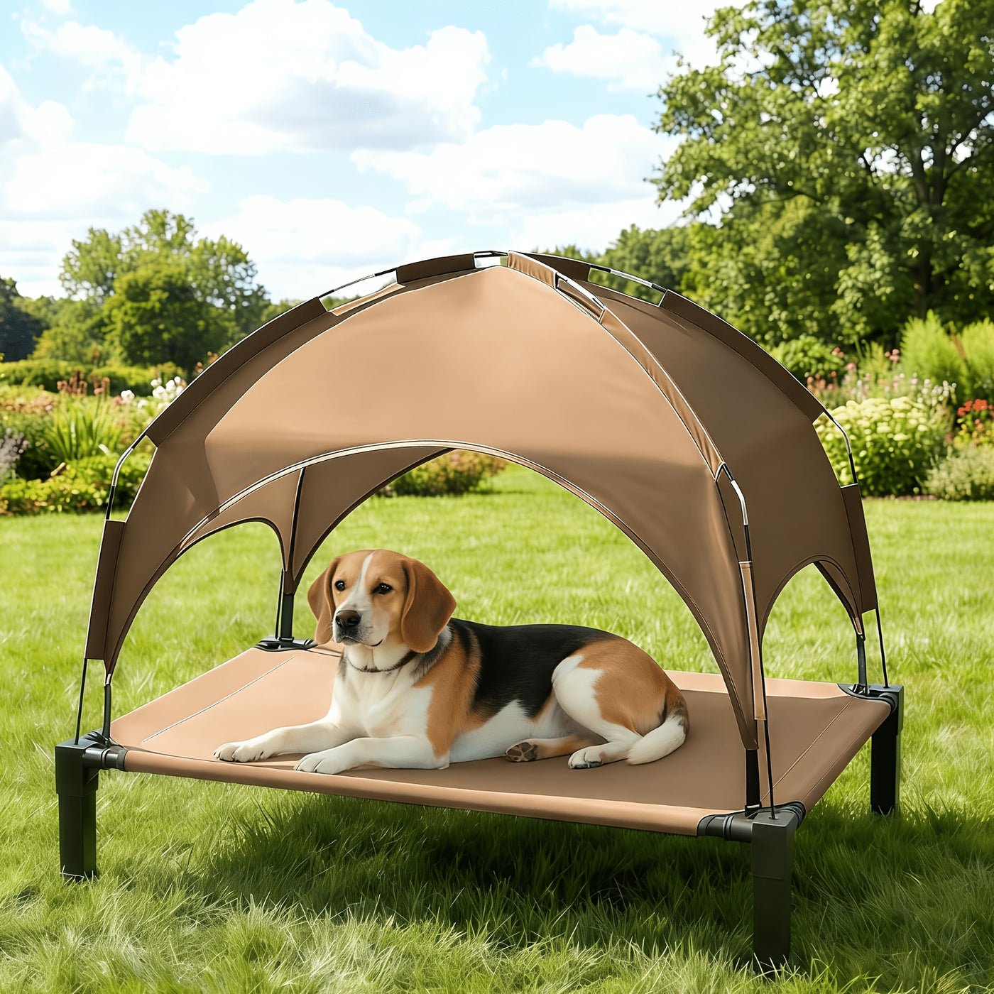 Elevated Dog Bed with Canopy – Outdoor Raised Pet Cot with Removable Shade Tent, Portable Cooling Bed for Dogs and Cats, 3 Sizes, 4 Colors