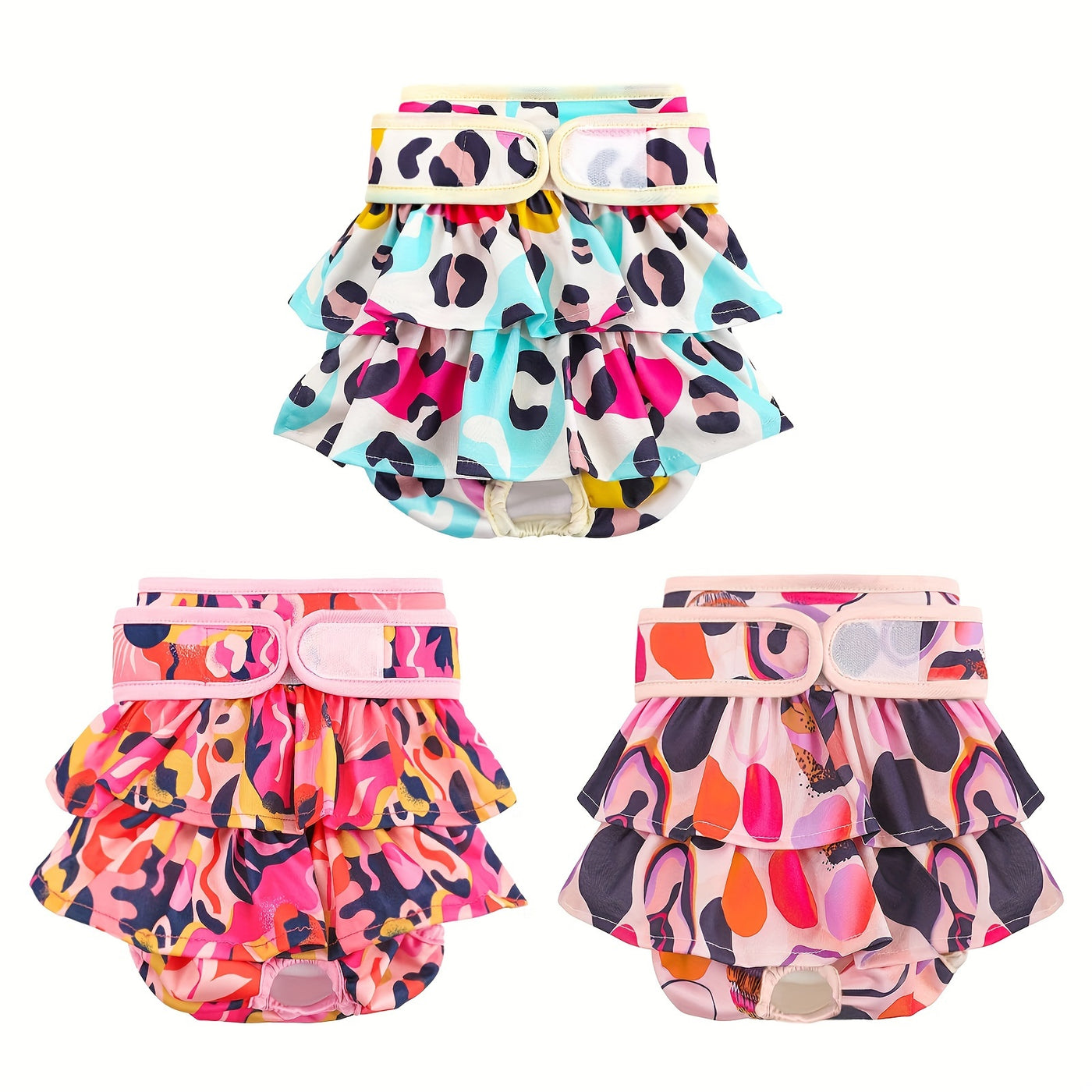 Washable Female Dog Diapers 3-Pack - Reusable Highly Absorbent Dog Period Panties, Flexible Fit, XS to L, for Heat Cycles, Incontinence & Puppy Training, 3 Patterns