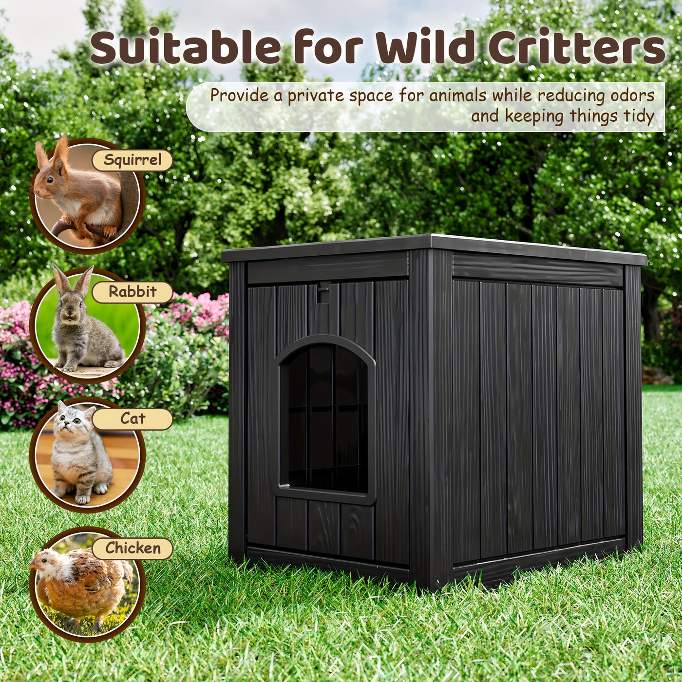 Large Cat Litter Box Odor Control Ventilated Resin Easy Clean Indoor Outdoor Pet House for Cats and Small Dogs