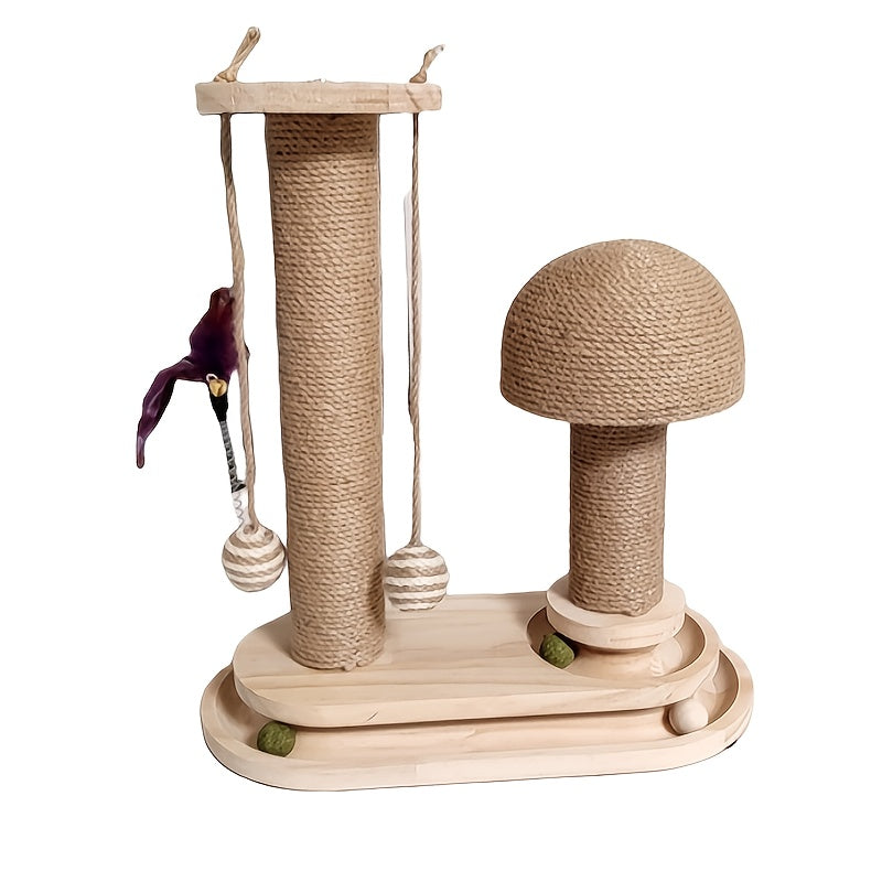 Cat Scratching Post Mushroom Shape – Solid Wood Sisal Scratcher with Wide Stable Base, Claw Maintenance & Climbing for Kittens and Cats, M or L