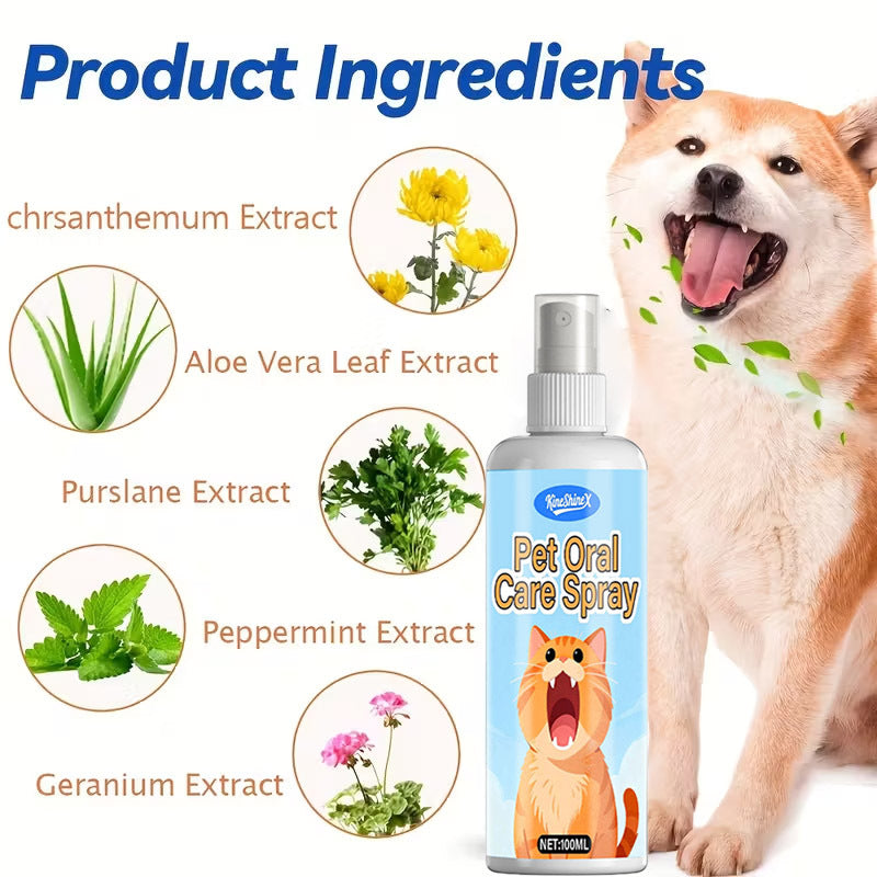 Pet Mouth Spray & Dental Rinse for Dogs & Cats – Antibacterial Teeth Cleaning, Deodorizing Mouthwash, Eliminates Bad Breath & Odor, 100ml Universal Formula