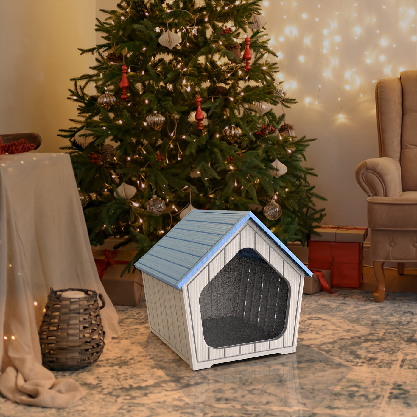 XL Resin Cat House Outdoor & Indoor with Raised Floor Resin Roof Easy Assembly - Weatherproof Cat Play Cage & Small Animal Enclosure 23.43" x 22.64" x 22.8"