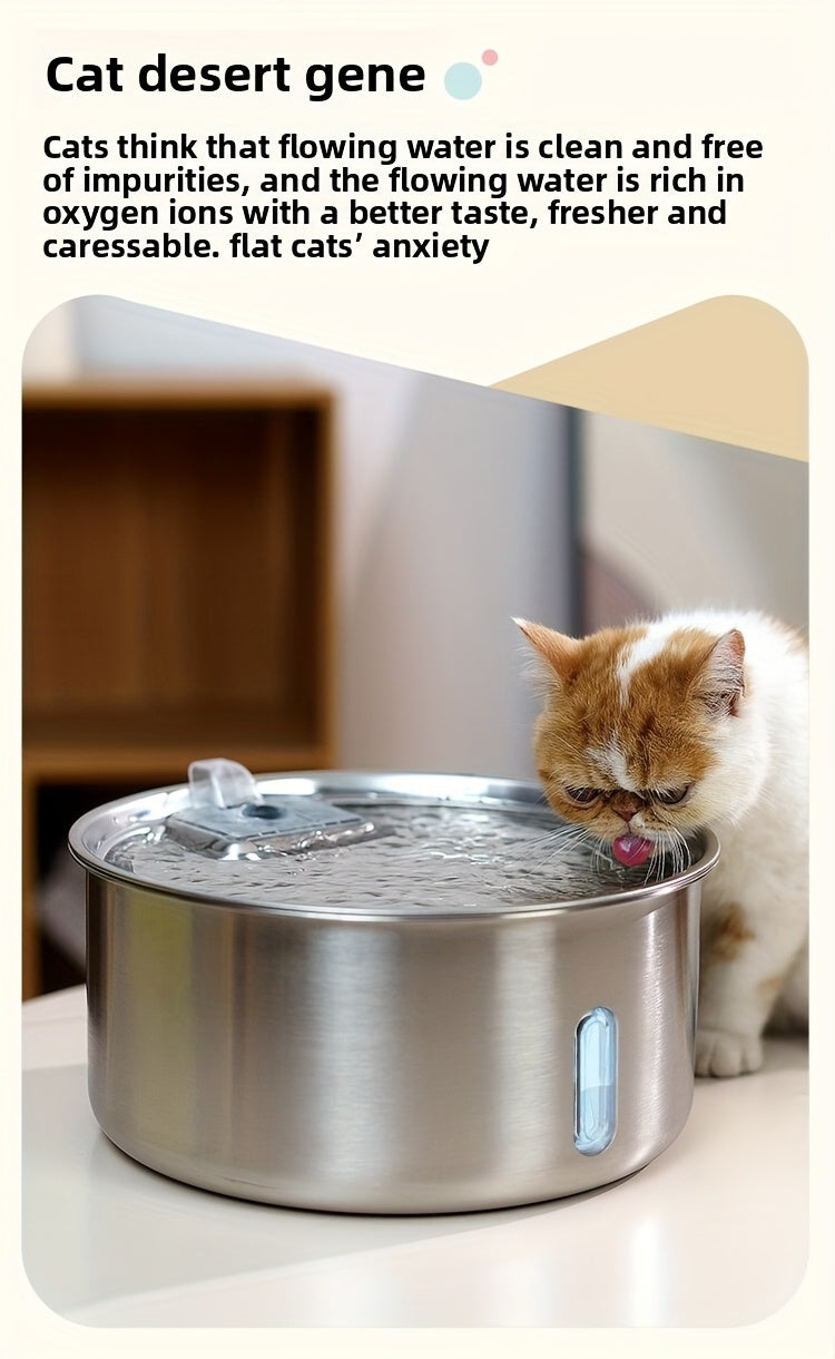Stainless Steel Pet Water Fountain 236oz/7L - Automatic Cat Dog Water Dispenser, USB Powered, Replacement Filters Included, Water Level Window, for Cats Dogs Multiple Pets