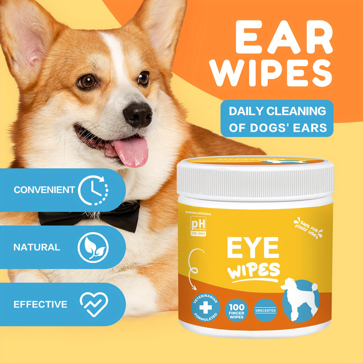 Pet Grooming Wipes for Dogs & Cats - Dental Wipes, Ear Wipes, Eye Wipes & Teeth Cleaning Kit, Coconut Scent, Soothing & Deodorizing for All Breed Sizes