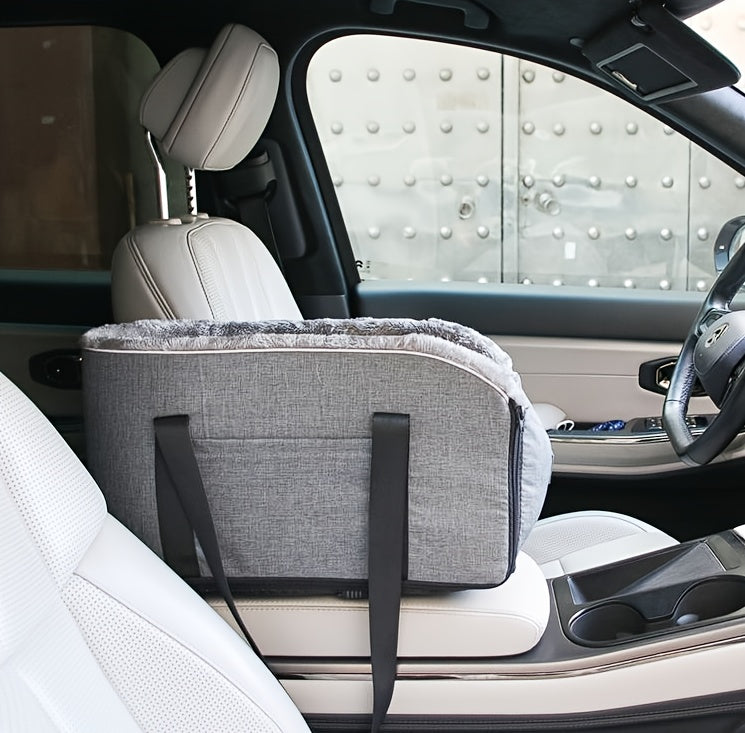 Pet Car Seat Booster for Small Medium Dogs & Cats – Portable Travel Bag with Secure Buckle Closure, Elevated View Polyester Dog Car Seat Grey