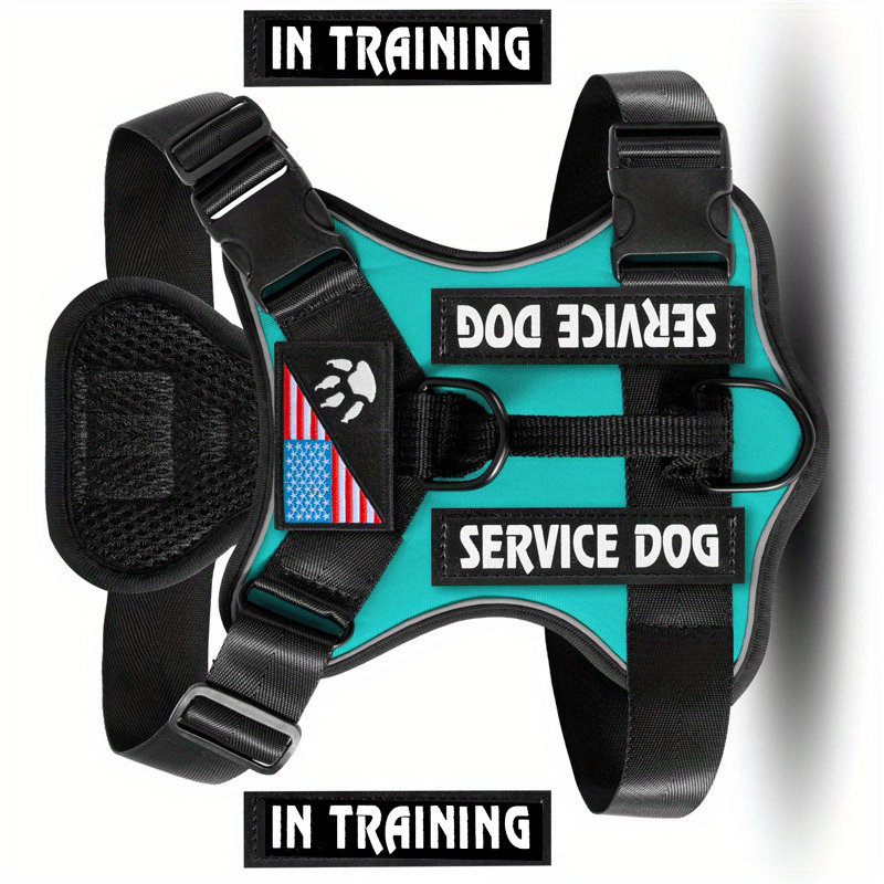 Reflective Dog Harness Set with 5 Interchangeable Patches - Adjustable Oxford Vest, Mesh Inner Layer, Front & Back Clip, Anti-Pull, XS to XL, 10 Color Options