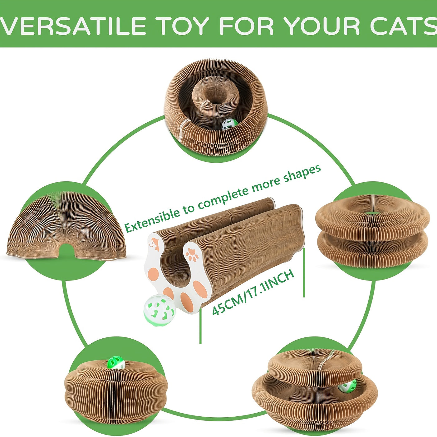 Magical Organ Cat Scratching Board with Ball Track & Bell Balls - Foldable Wear-Resistant Interactive Cat Scratcher Toy for Indoor Cats, Includes Scratching Post & 3 Bell Balls