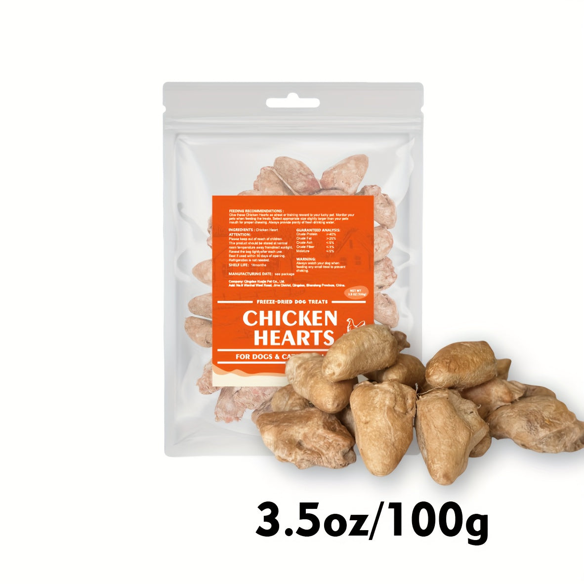 Freeze Dried Chicken Hearts Cat & Dog Treats – Single Ingredient, High-Protein Grain-Free Gluten-Free Natural Snack, Training Reward & Food Topper, 4 Sizes 50g to 300g